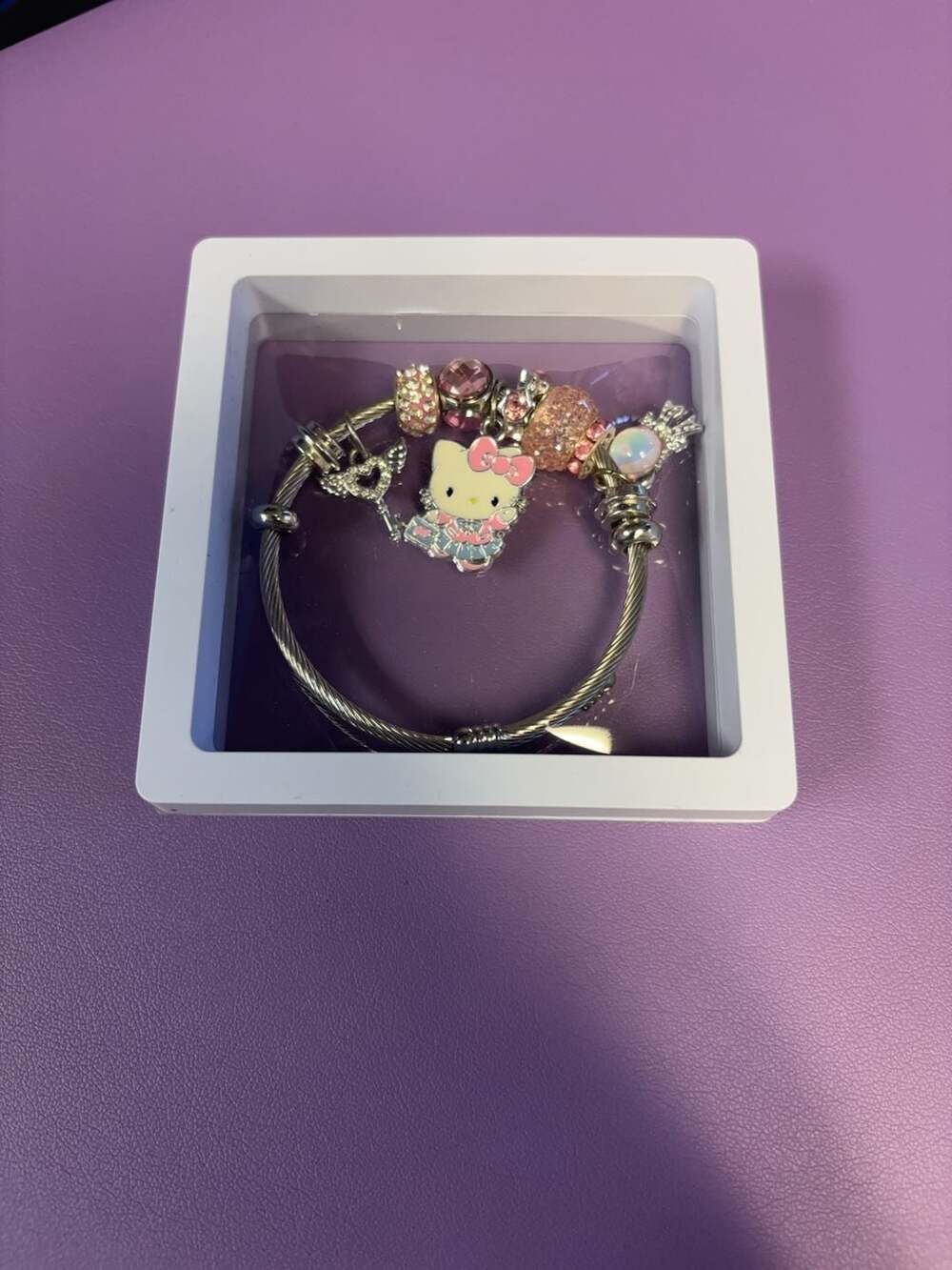 Sanrio Hello Kitty Charm Bracelet with Pink Crystal Beads